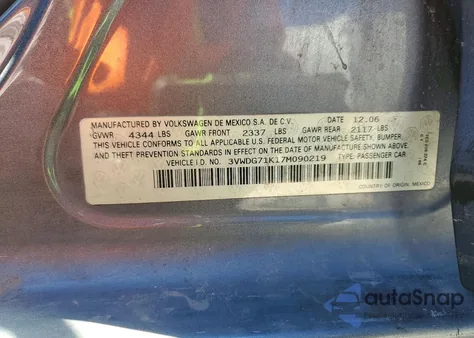 2007 Volkswagen Jetta 2.5 Option Package 2 from USA, damaged, VIN 3VWDG71K17M090219